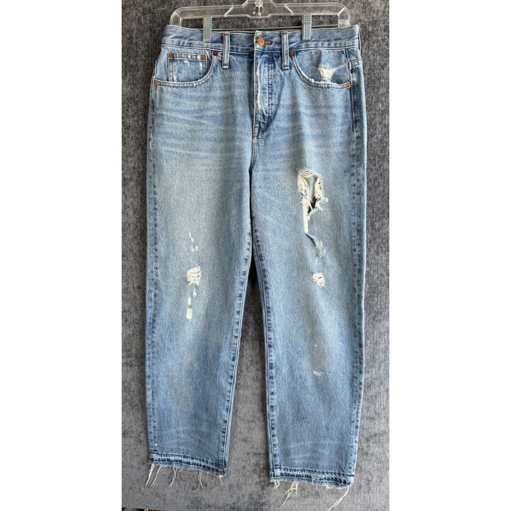 Madewell Classic Straight Jeans Womens 28 Distressed Frayed Hem Light Wash